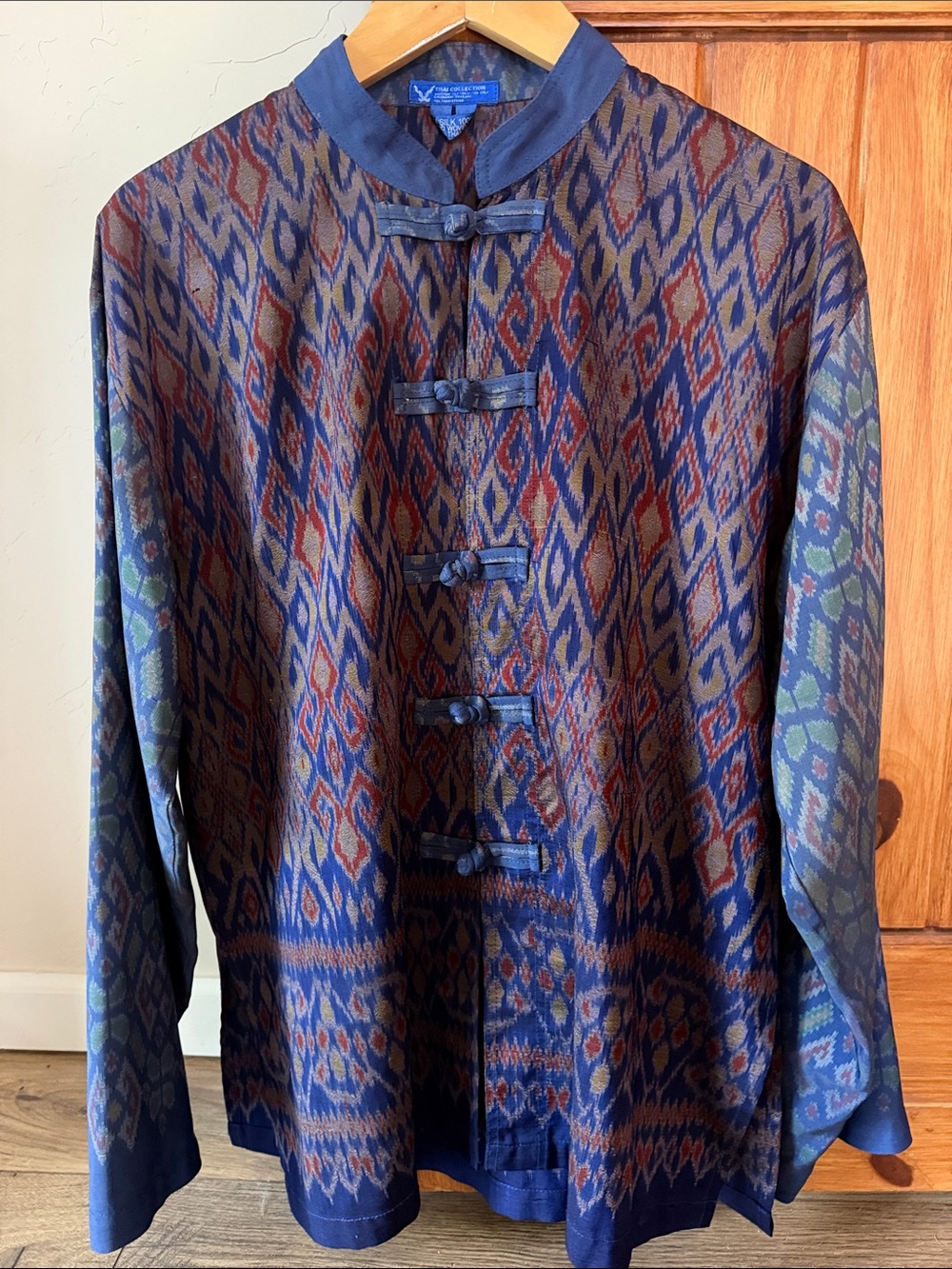 Thai Collection 100% Hand Woven Thai Silk Ikat Jacket Shirt unisex fit